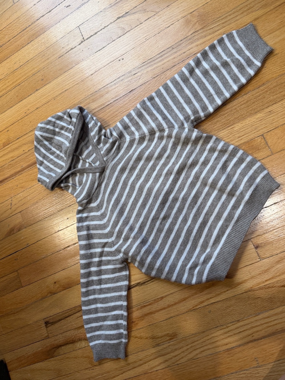 Zara Striped Hooded Turtleneck Sweater - Gray & White